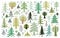 Set of tree and pine trees in scandinavian style. Collection of forest elements
