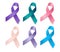 Set of tree ribbon awareness Gynecologic Cancer. Cervical, Ovarian, Vaginal, Vulvar, Uterine, Endometrial cancer