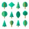 Set of trees in trendy flat style. Green foliage forest elements