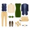 Set of trendy clothes. Outfit of man and woman clothes and accessories