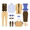 Set of trendy clothes. Outfit of man and woman clothes and accessories