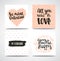 Set of trendy hipster Valentine Cards. Hand drawn vector backgrounds. Set of calligraphic headlines