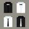 Set of trendy white and black mens shirts with ties and bow tie