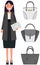 Set of trendy womens bags. Cute business lady in business dress style, wardrobe selection concept