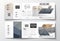 Set of tri-fold brochures, square design templates. Polygonal background, blurred image, urban landscape, cityscape
