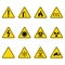 Set of triangle warning signs. Warning roadsign icon. Danger-warning-attention sign. Yellow background