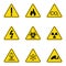 Set of triangle warning signs. Warning roadsign icon. Danger-warning-attention sign. Yellow background