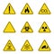 Set of triangle warning signs. Warning roadsign icon. Danger-warning-attention sign. Yellow background