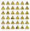 Set of triangle yellow warning sign hazard dander attention symbols chemical flammable security radiation caution icon