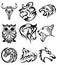 Set of tribal animal head vector icon symbol for element design on the white background