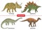 Set with Triceratops, Stegosaurus, Brontosaurus and Iguanodon on white background.