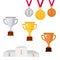 Set of trophy award icons isolated on white background. Golden, Silver and bronze cup, awards and medals