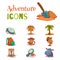 Set of tropical adventure game icons templates