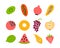 Set of tropical fruits apple, lemon, orange, pear, grapes, strawberry, papaya, melon, kiwi, watermelon, pomegranate.