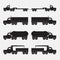 Set of truck trailer black icons.