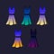 A set of tunic dresses with gradient shading at different times of day. Dawn, noon, sunset, twilight, night.