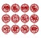 Set of twelve animals of the Chinese zodiac. Red on a white back