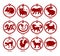 Set of twelve animals of the Chinese zodiac. Red on a white background