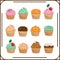 Set of twelve different cakes