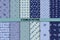 Set of twelve seamless patterns with blue flowers