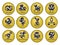 Set of twelve signs of the zodiac on the background of gold circles. Prediction of the future. Vector illustration. Isolated on