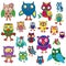 Set of twenty amusing colorful owls