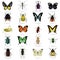 Set of twenty color flat insects icons