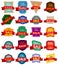 Set of twenty discount stickers. Colorful badges with red ribbon for sale 10 percent off.