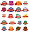 Set of twenty discount stickers. Colorful badges with red ribbon for sale 50 percent off.