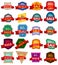Set of twenty discount stickers. Colorful badges with red ribbon for sale 80 percent off.