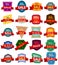 Set of twenty discount stickers. Colorful badges with red ribbon for sale 90 percent off.