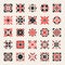 Set of Twenty Five Vector Black Red White Ukrainian Traditional Cross-Stitch Pattern Geometric Elements