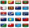 Set of twenty flags in button style. South Asia and Oceania.