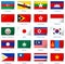 Set of twenty flags in sticker style. Eastern Asia