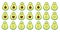 A set of twenty one cute avocado emojis with different emotions.