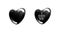 A set of two black shiny hearts isolated on white background. Inscription I hate you.