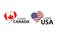 Set of two Canadian and United States of America heart shaped stickers. I love Canada and America. Made in USA, Made in Canada