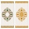 Set with two cards with floral gold arabesque ornament. design for print, covers, invitations