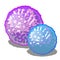 Set of two cartoon glowing pompoms pink and blue colors isolated on a white background. Vector close-up illustration.