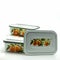 A set of two enamelled containers of different sizes for storing food.