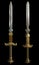 Set of two fantasy swords isolated on black background