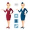 Set of two flight attendants and the icons