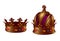 A set of two gold imperial crowns of different shapes. 3D vector. High detailed realistic illustration