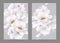 Set of two invitation or congratulation cards with elegant flower composition. Blooming white magnolias formed