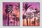 Set of two posters, silhouettes of palm trees against the sky. Logo, yacht, sun, island. Sea walk. .