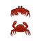 Set of two red crabs, they have smiles, claws apart, have a positive attitude. Cartoon outline Vector doodle isolated animals are