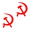 Set of two red symbols of the USSR crossed hammer and sickle. Unity of workers and peasants. Vector lillustration isolated on