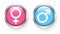 Set Of Two Silver Buttons Rounded Icons Female And Male Shadow