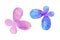 A set of two simple, multicolored abstract butterflies,
