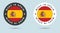 Set of two Spanish stickers. Made in Spain. Simple icons with flags.